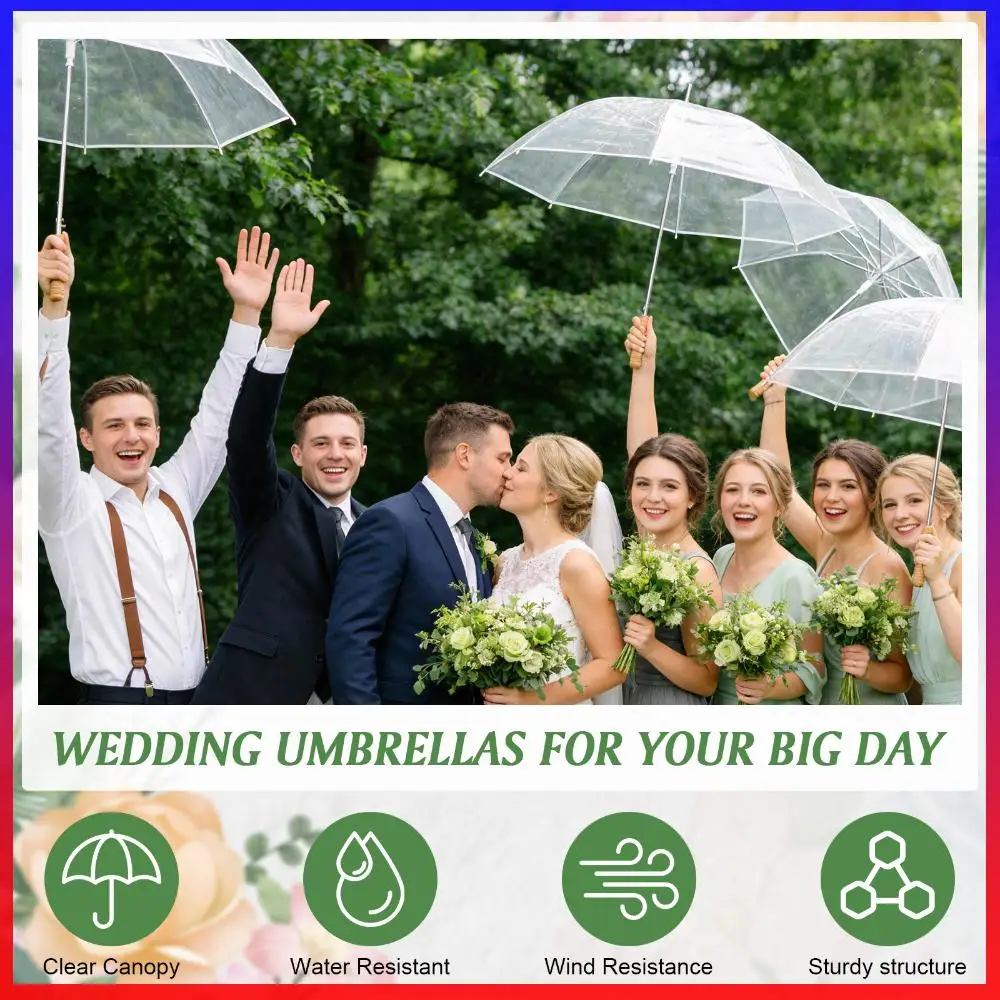 

50 прозрачных зонтов оптом с бирками «Спасибо» и веревкой, прозрачные зонты для свадьбы, для фотосессий жениха и невесты, для мероприятий на открытом воздухе