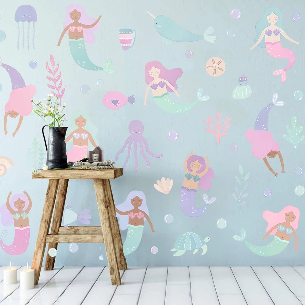 Watercolor Mermaid Wall Sticke - Baby Nursery Ocean review and price