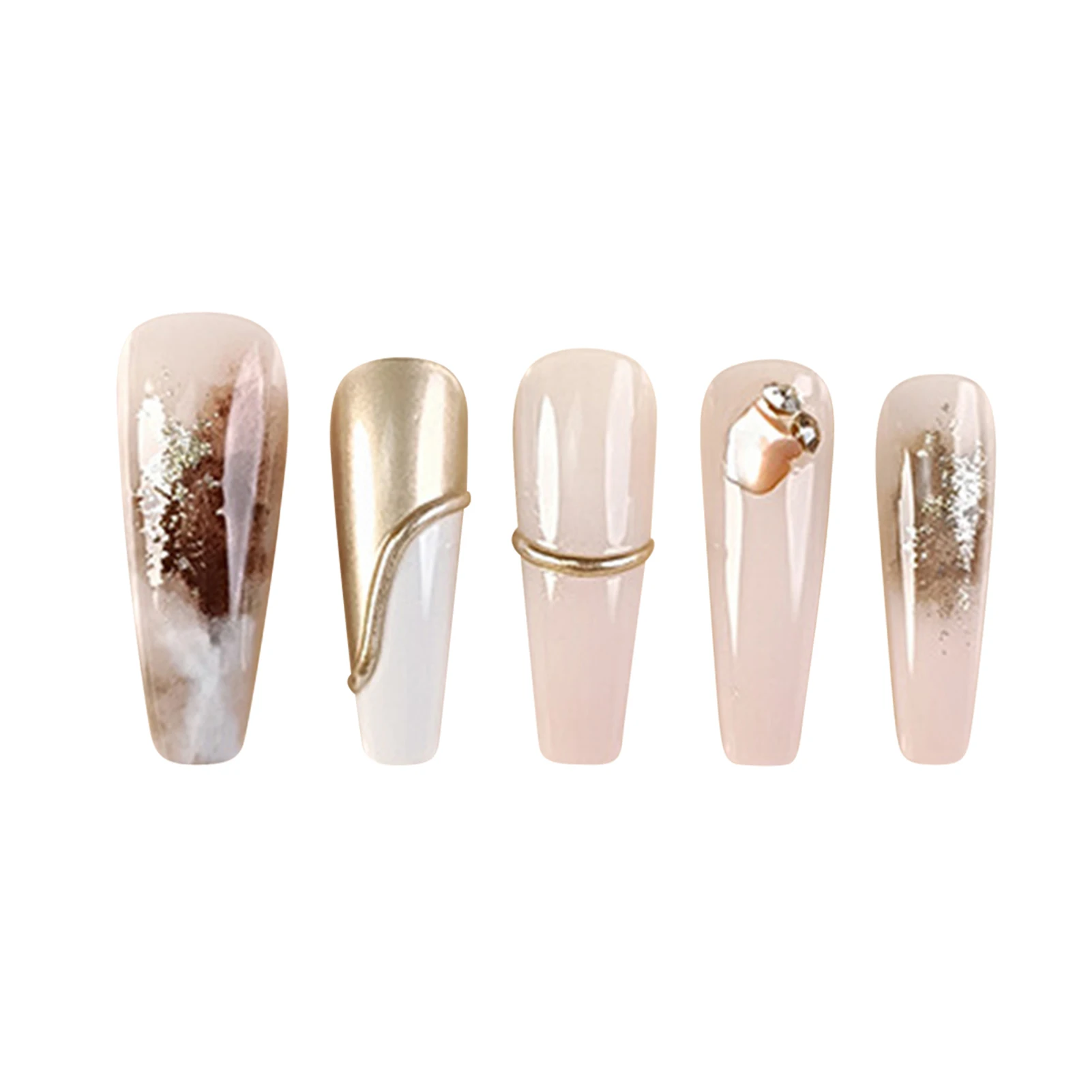 Pink Champagne Gold False Nails with Rhinestone Chip-Proof Smudge-Proof Fake Nails for Daily and Parties Wearing