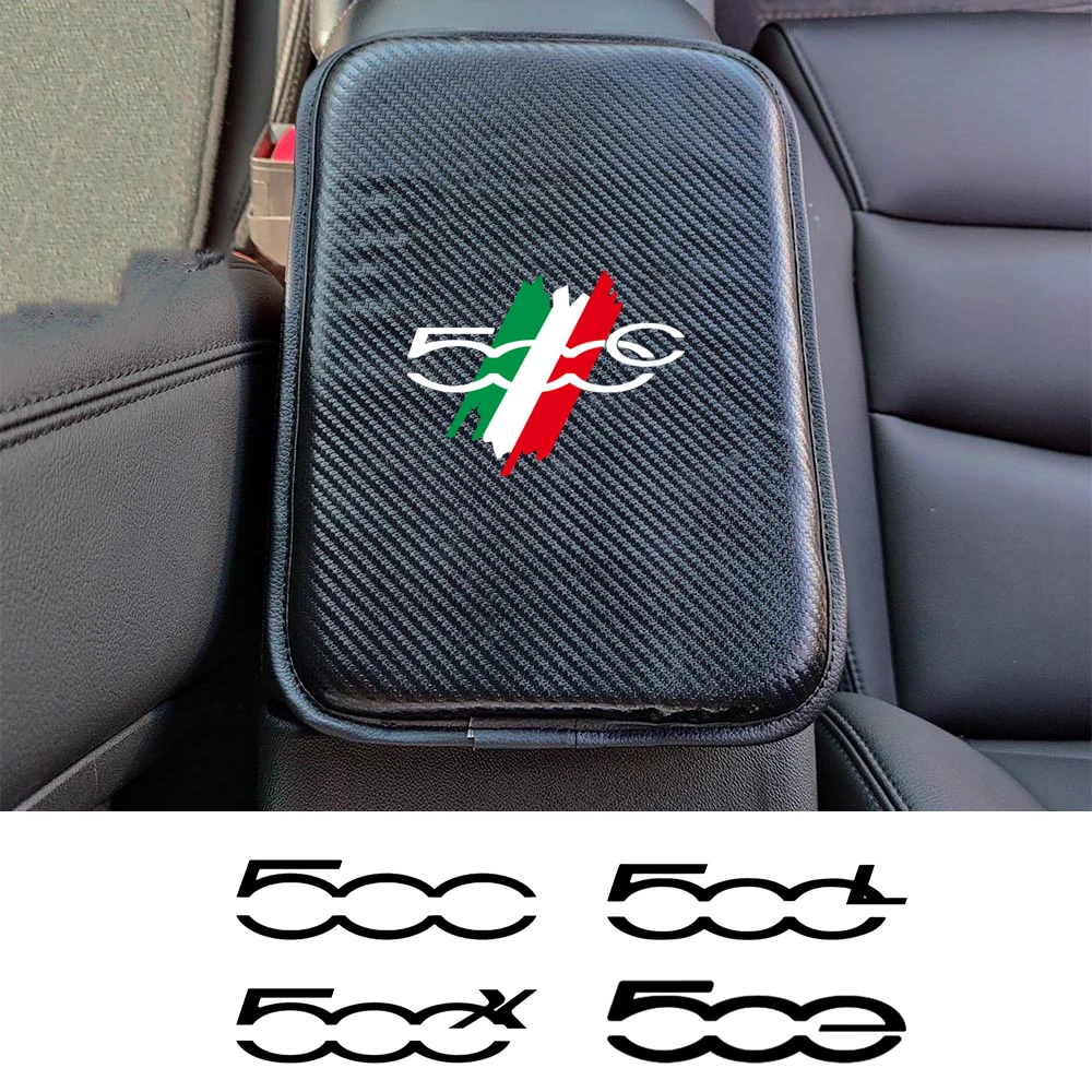 For Fiat 500 60th Anniversary HATCHBACK 500L 500S 500X 500C 500E Carbon Fiber Auto Armrests Storage Box Cover Pad Accessories