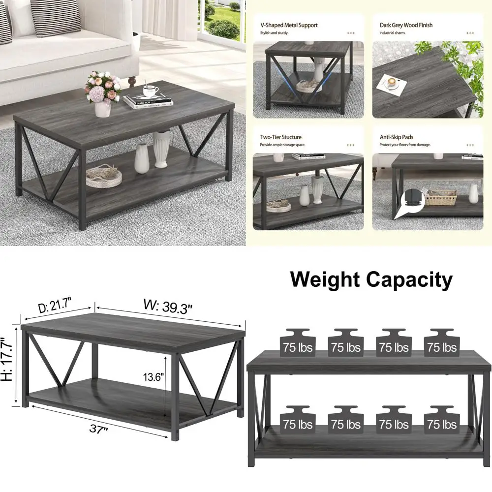 طاولة قهوة ريفية حديثة مع مساحة تخزين لمساحات المعيشة الصغيرة: طاولة مركزية من الخشب والمعادن المدمجة