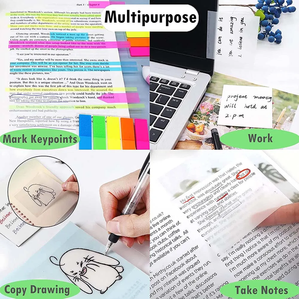 850Pcs Color Stickers Transparent Fluorescent Index Tabs Flags Sticky Note Stationery Children Gifts School Office Supplies