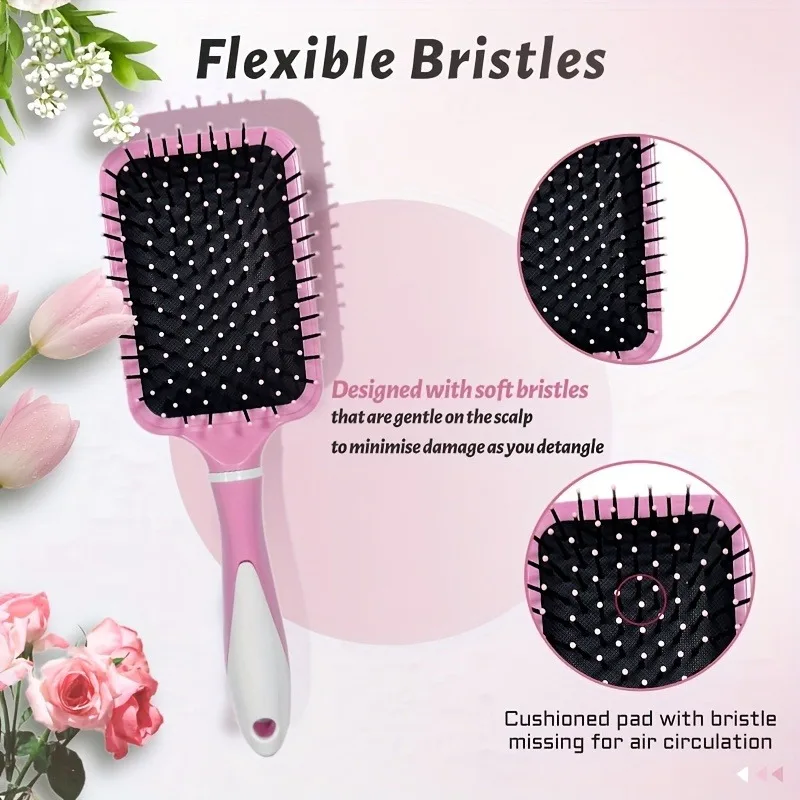 1PC Square Barrel Curling Brush, Air Cushion Scalp Massage Comb & Stag‑Tooth Styling Comb, Household Hair Tool for Men Women