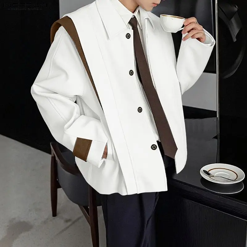 INCERUN سترات رجالية بألوان متعددة مع طية صدر السترة وأكمام طويلة وأزرار معاطف رجالية ملابس خروج فضفاضة على الطراز الكوري ملابس خارجية عصرية