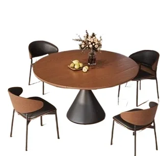 55French retro style solid wood dining table designer retractable dual-purpose variable round table