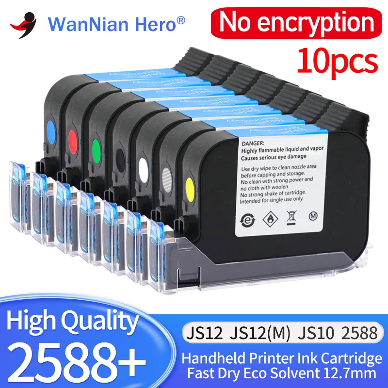 10pcs 2588 JS12 JS10 Eco Solvent Ink Cartridge Handheld Printer Ink Cartridge For 600DPI Expiry Date 12.7mm Inkjet No encryption