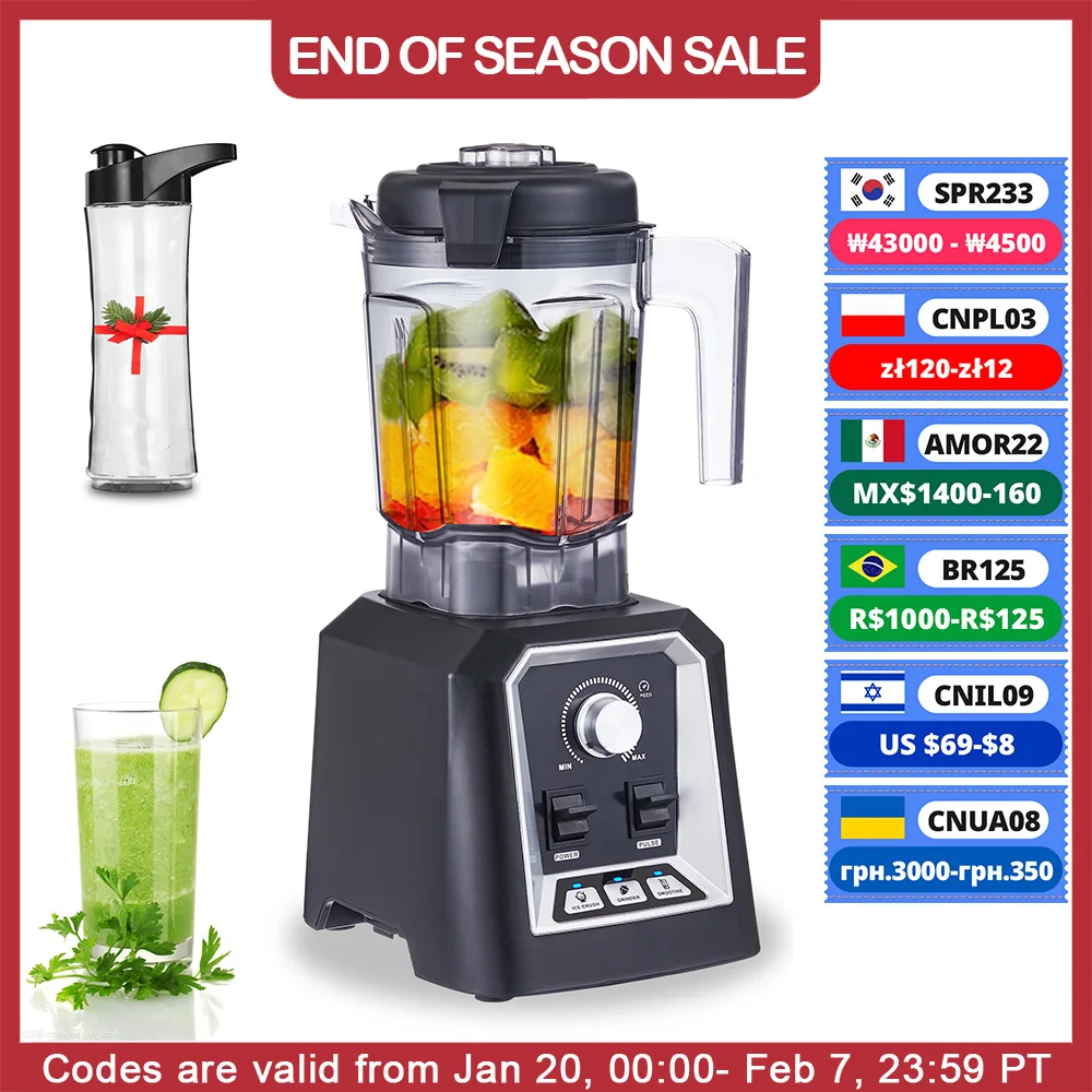 BioloMix Automatic Program Professional Kitchen Smoothie Blender BPA FREE 2L Low-profile Jar Food Mixer Juicer Ice Crusher