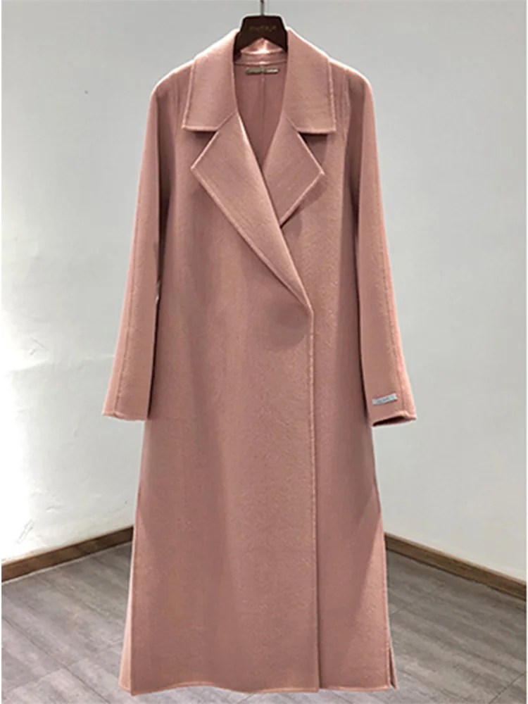 

New Women Double-sided Cashmere Wool Coat Women Mid-length Loose Turn-down Long Sleeve Wool Coat Female Fashion Autumn Winter