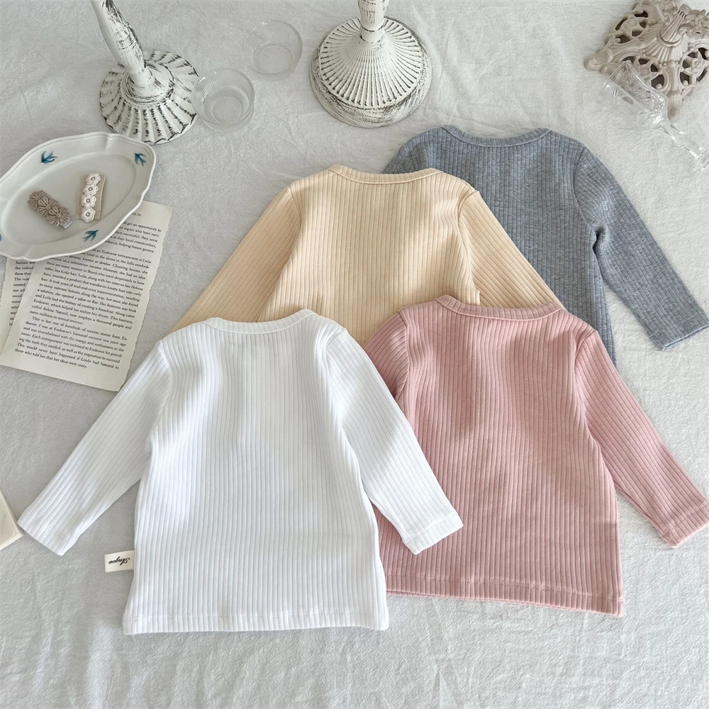 Autumn Newborns Baby Clothes Girl Long Sleeve T-shirt O-neck Solid Toddler Girl Tee Casual Pullover Infant Top for 1-2 Years