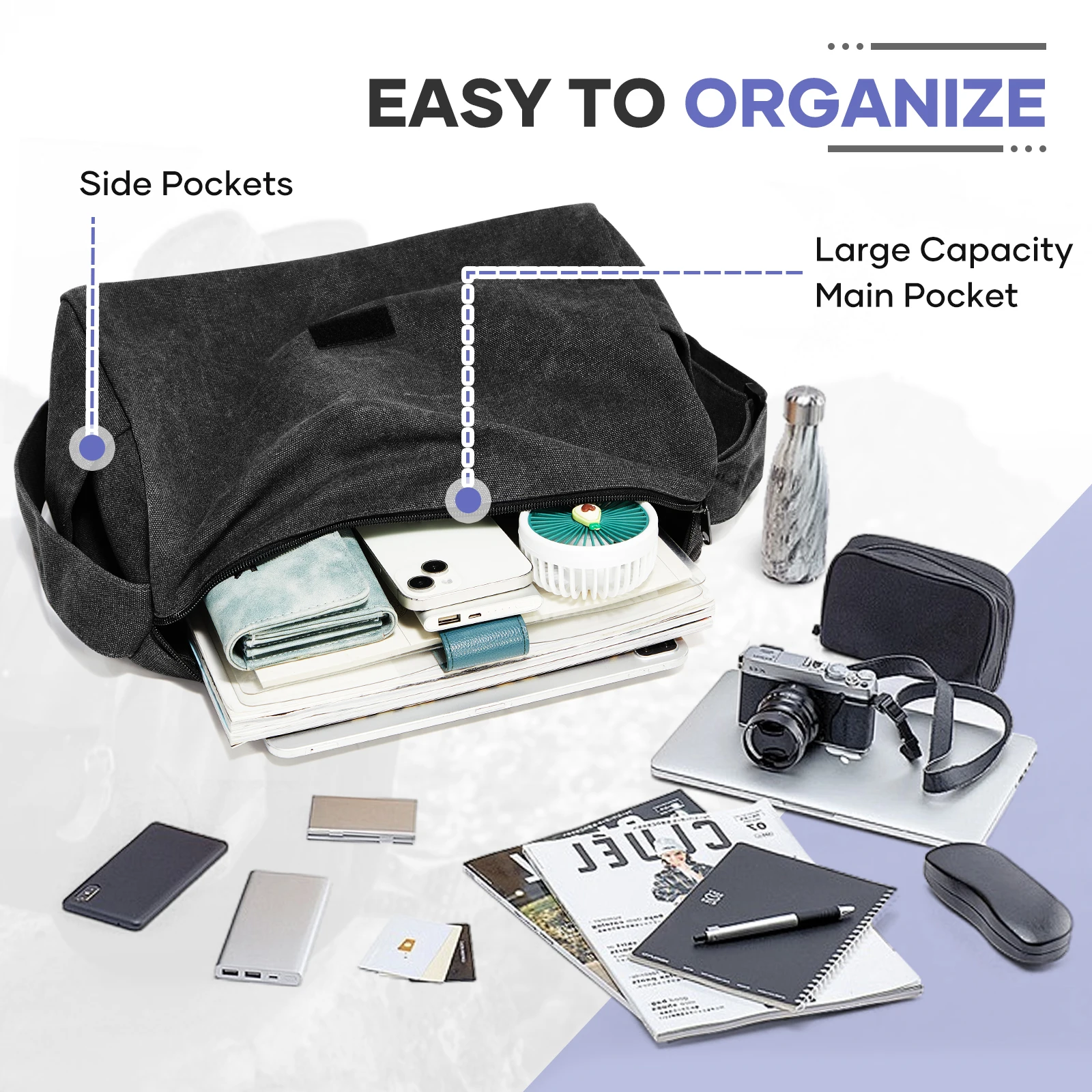 Vintage Men's Shoulder Bag Canvas Bag Messenger Bag, Casual Crossbody Bag Multiple Pocket Work Bag, Mobile Phone Bag for Daily