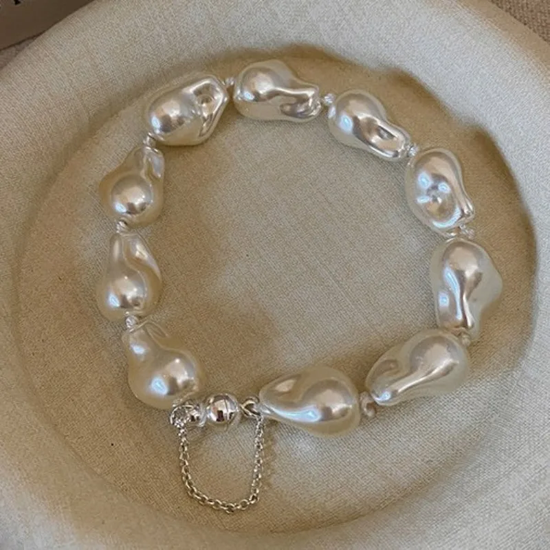 

Minar Handmade Irregular Baroque Simulated Pearl Magnet Chain Tassel Strand Bracelets for Women Wholesale Every Day Accessories