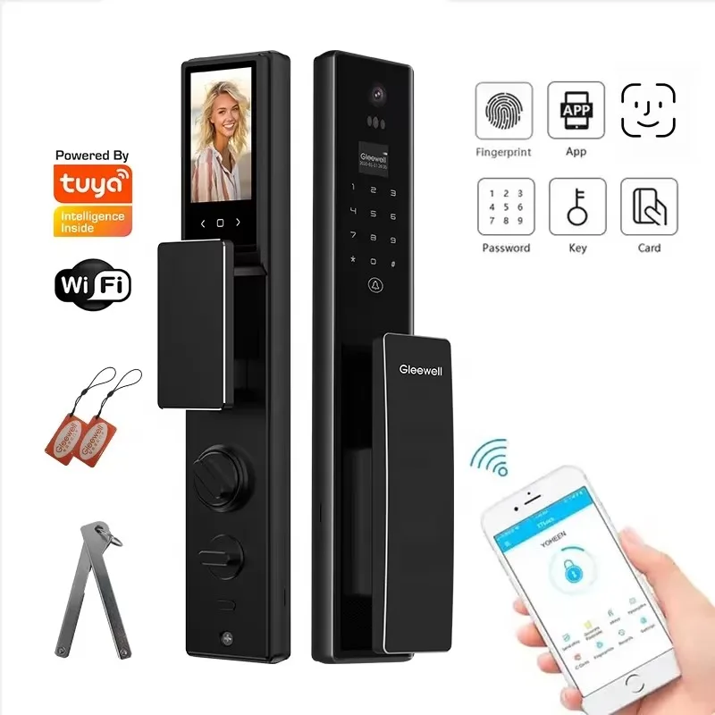 

Видеодомофон Usmargo APP с Wi-Fi, умный замок с распознаванием отпечатков пальцев и 3D-распознаванием лиц Tuya, безключевой доступ