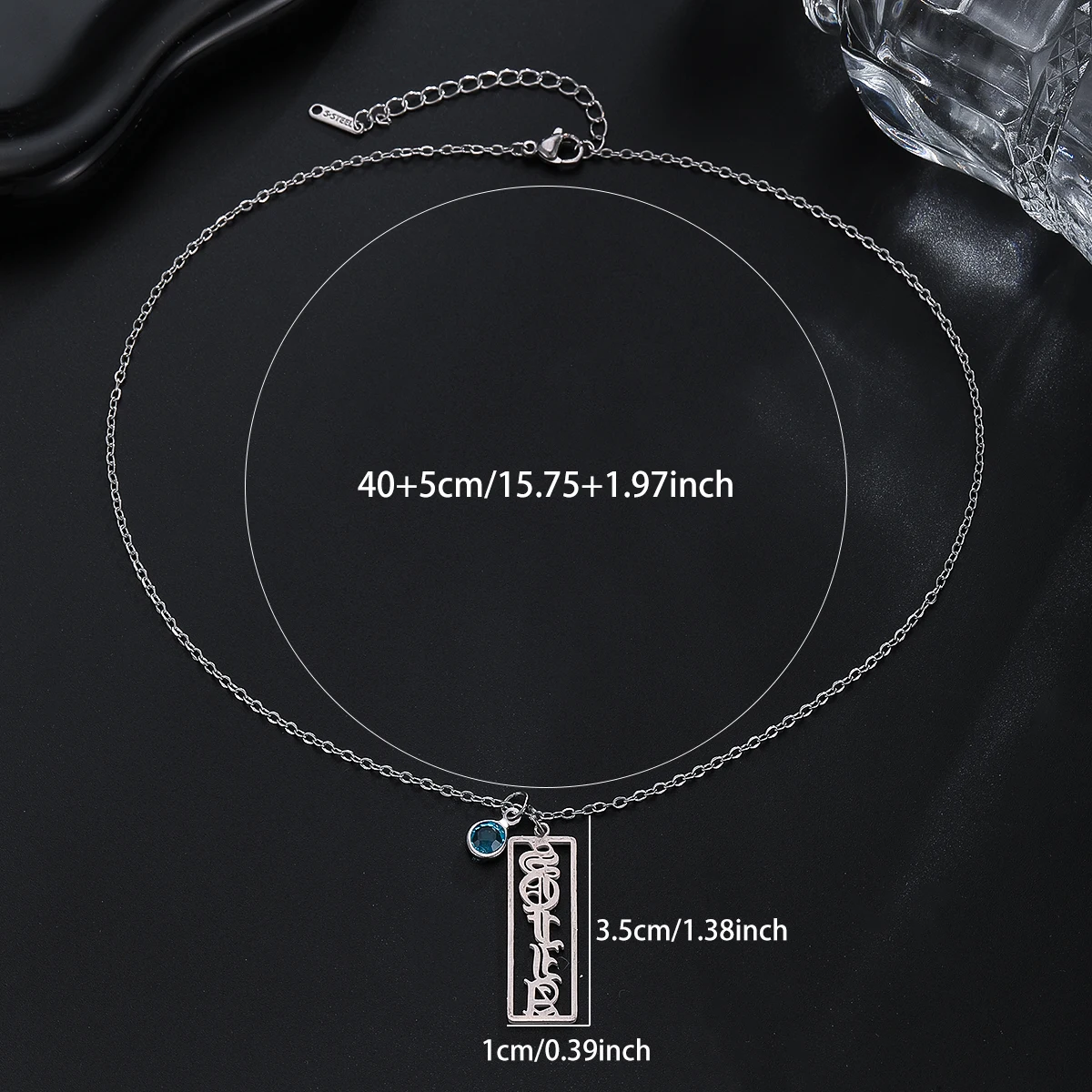 Trendy Rectangle Old English Letter Personalized Name Necklace Customized Pendant Clavicle Choker Stainless Steel Gifts for Boy