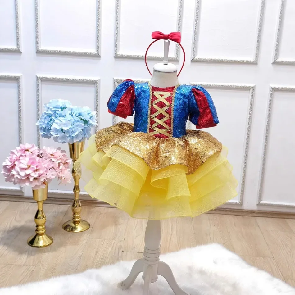Carnival Snow White Princess Party Girls Dress Cosplay Birthday Bridesmaids Dresses Sequin Tulle Kids Wedding Halloween Costumes