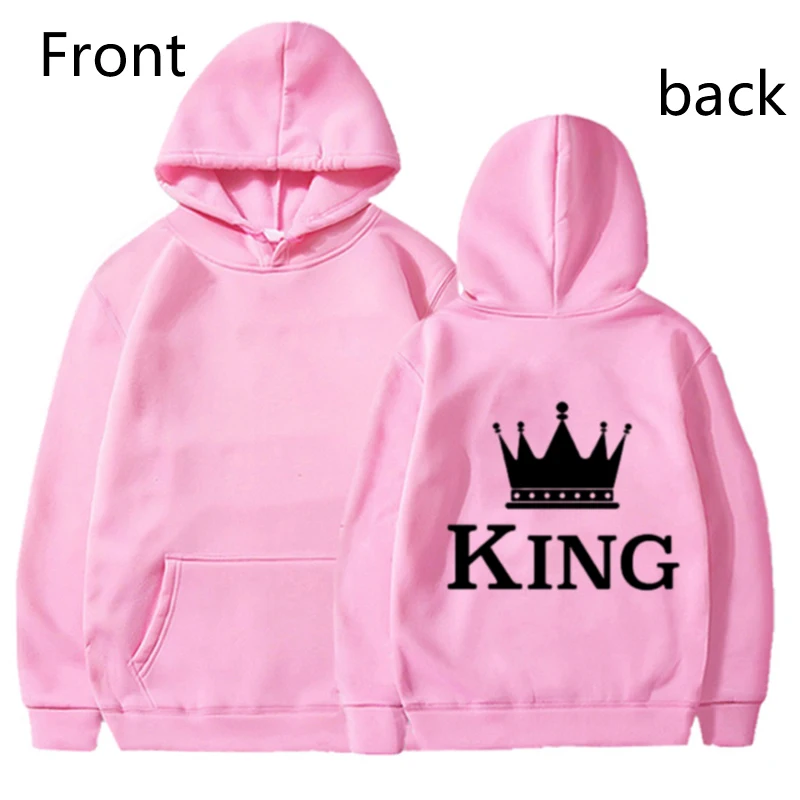 Autumn and Winter Lovers Fashion King And Queen Printing Hoodies Women Men Casual Sweatshirts Couple Hoodie