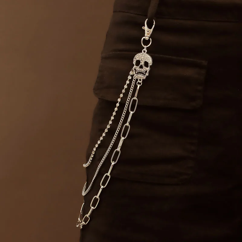 Punk Pants Layered Chain Skull Keychains For Men Women Waist Key Chain Wallet Jeans Belt Chains Hip-hop Accessories