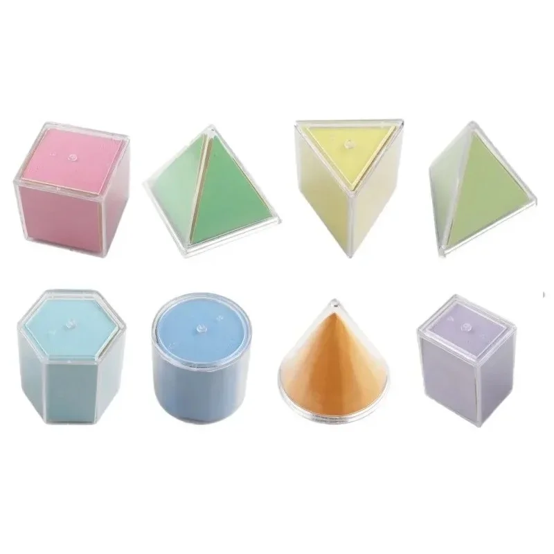 8 stuks Transparante 3D Montessori geometrie Solids Model leermiddelen Afneembare wiskunde leermiddelen Stapelen Spel speelgoed