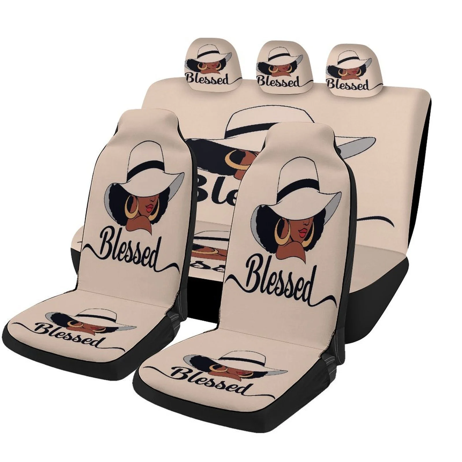 Blessed Woman Hat Designed Car Seat Covers Set For Most Cars, Trendy Breathable Decorative Car Seat Protector Covers Full Set,