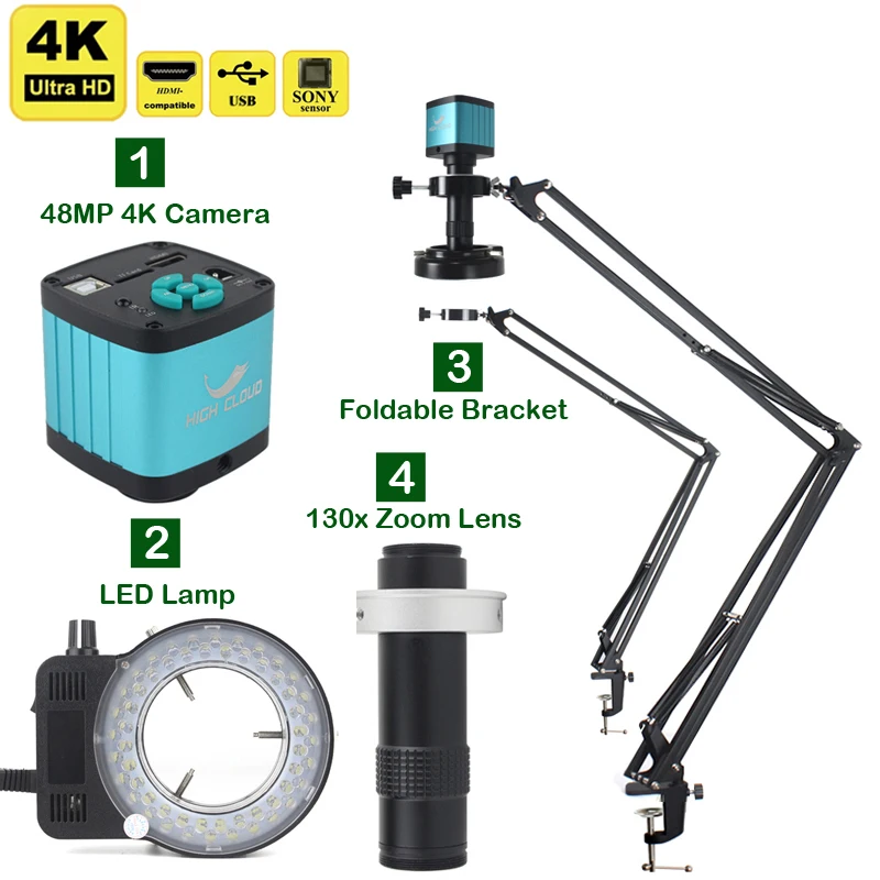 1-130X Zoom Lens Soldering Microscopio HD 4K 48MP 1080P Industrial Camera Type C HDMI Video Digital Microscope for Electronics