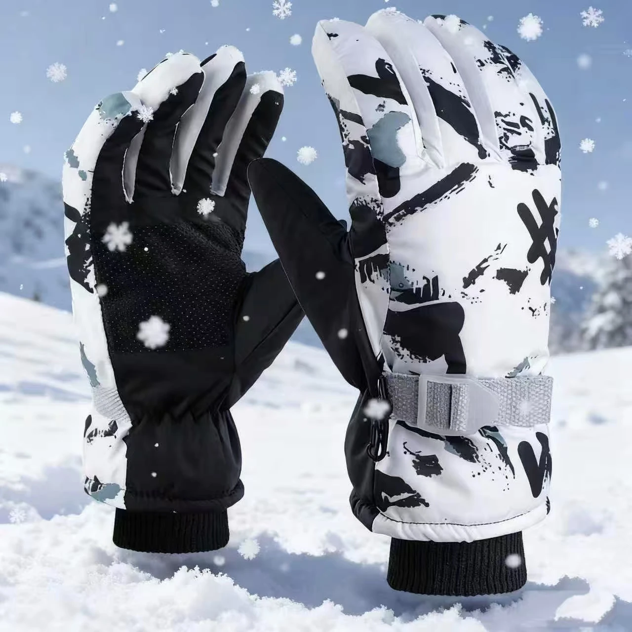

Ski Gloves Unisex Winter Fleece Warm Heating Gloves Waterproof PU Leather Non-slip Touch Screen Motorcycle Snow Sports Gloves