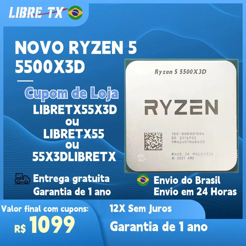 Processador AMD Ryzen 5 5500X3D Novo