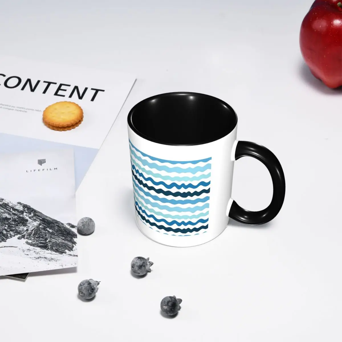 Abstract Blue Wave Pattern Calm Ocean Inspired Design Mug Funny Ceramic Coffee Cups Tea Mugs Milk Cup Drinkware Gift for Friends