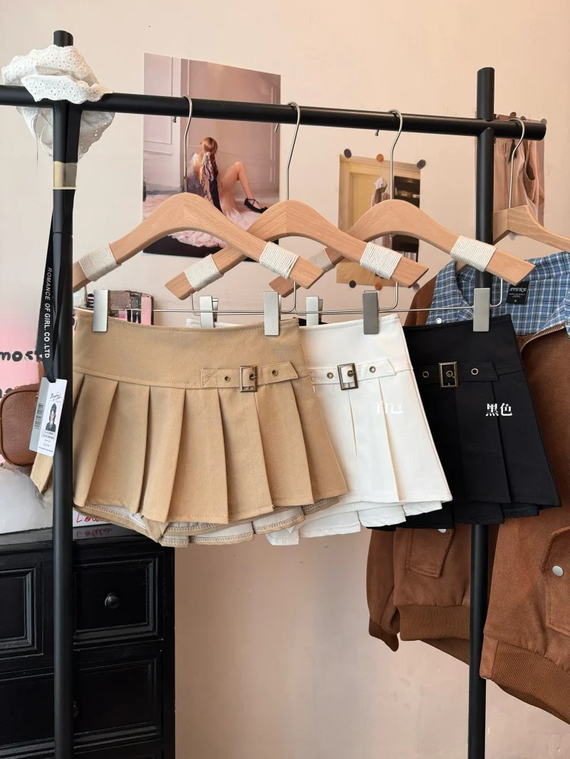 High Waist Belted  Skirt Korean Style Pleated Anti-Light Walking Short Skirt for Summer Design Sensation Choker Skirt