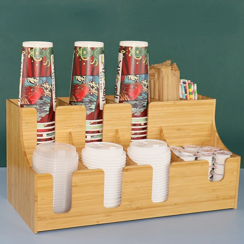 Creative Wood Color Coffee Milk Tea Cup Holder Bar Storage Disposable Paper Cup Holder Straw Paper Towel Storage Box Dispenser