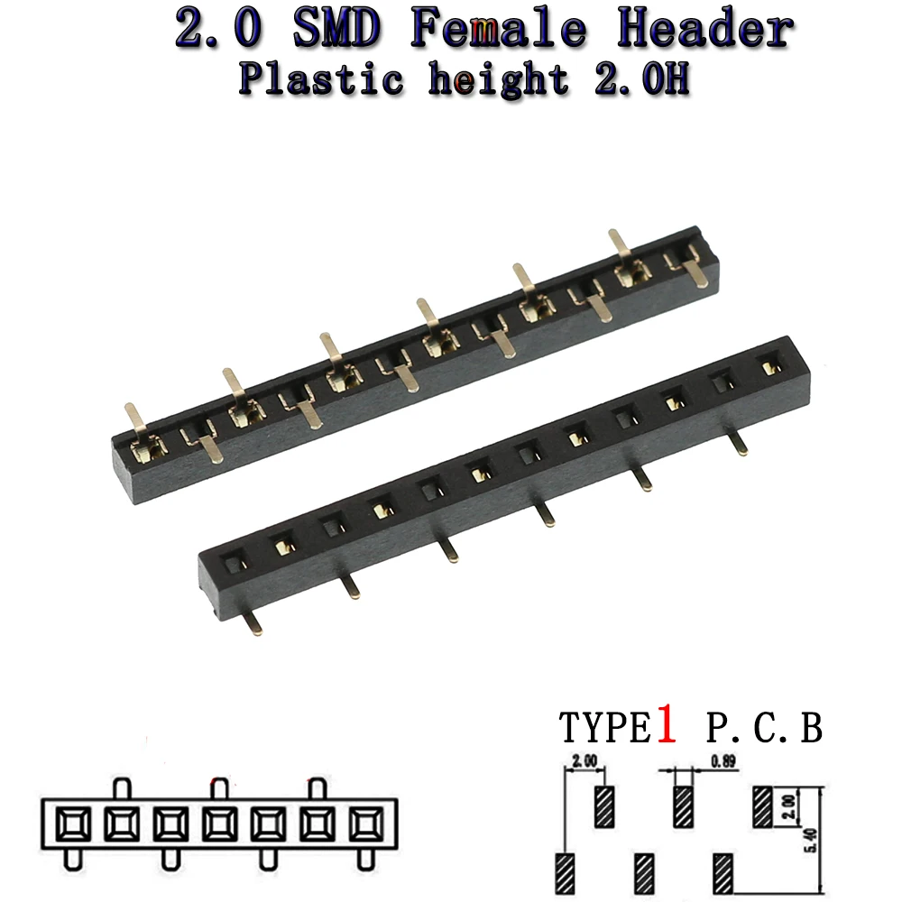10PCS SMD TYPE1 2.0MM Pitch  H2.0 single row vertical patch dislocation single row needle row mother seat 1X4p5p6p8p10p~12p