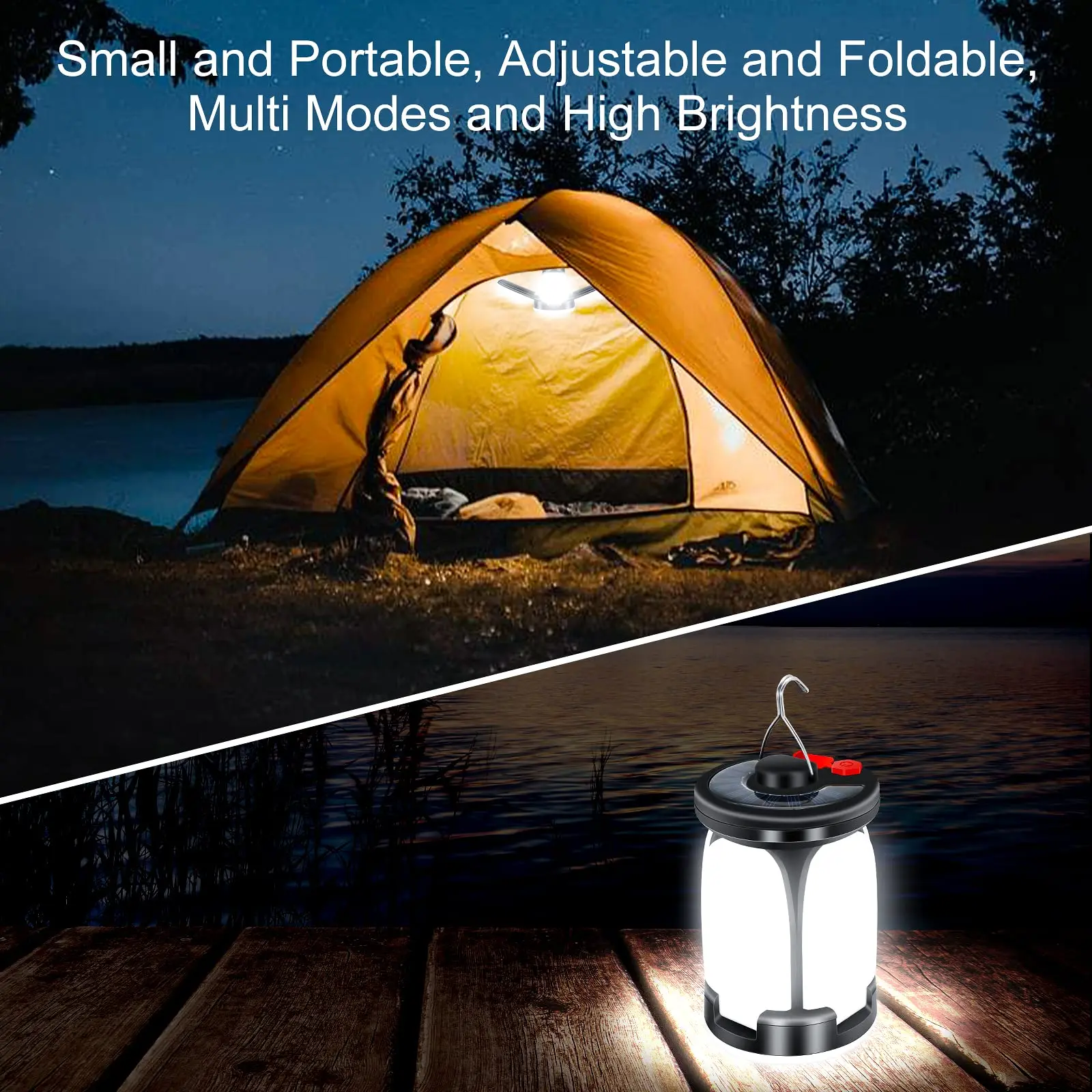 Outdoor Camping Lantern LED Light 6 Modes 60 LED Ultra Bright Tent Light USB Solar Rechargeable Fishing Hiking Party Camp Light