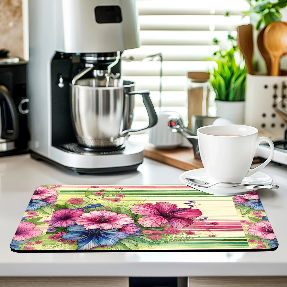 Vibrant Floral Pattern Polyester Absorbent Mat - Decorative Mat for Home, Stylish Indoor Decor Accessory 4
