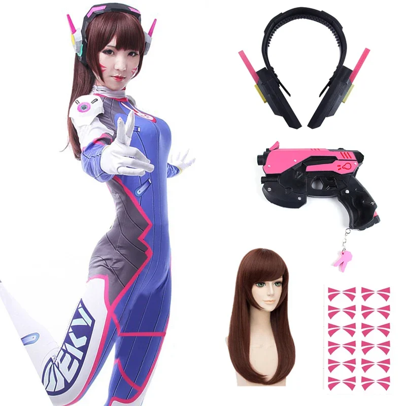 Anime Dva Cosplay Costume pour femme, combinaison, collants, jeu, perruque Zentai, accessoires, sauna, téléphone trempé, D.Va Cos, fête d'Halloween