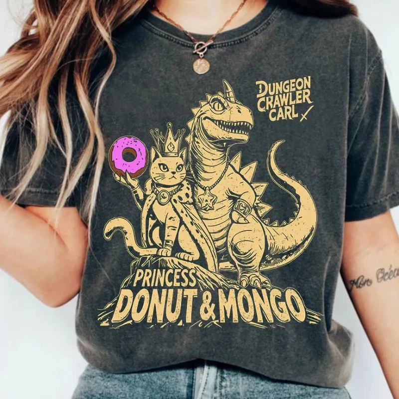 New Spring/Summer Arrivals Vintage Dungeon Crawler Carl Shirt: Princess Donut & Mongo Sci-Fi Tee