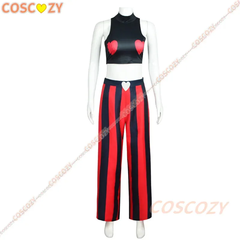 2025 22 Anime Hazbin disfraz de terciopelo uniforme Cosplay Hotel moda icono Sexy rayas rojas y negras mujer fiesta de Halloween Cosp
