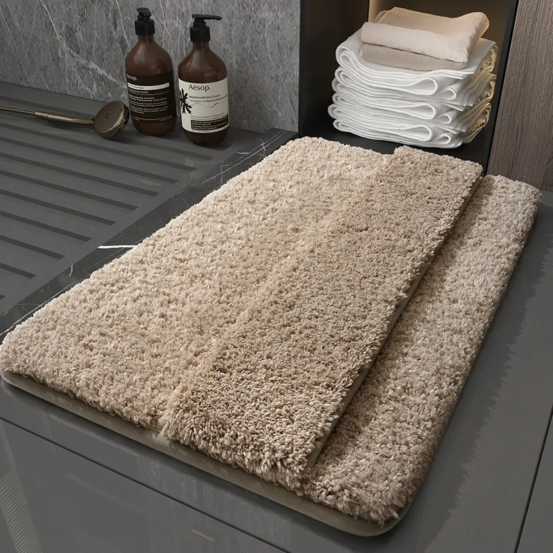 Memory Foam Microfiber Bath Mats Wipeable Instep Fluffy Soft Water-absorbent and Quick-drying Foot Mat Bathroom Non-slip Rug