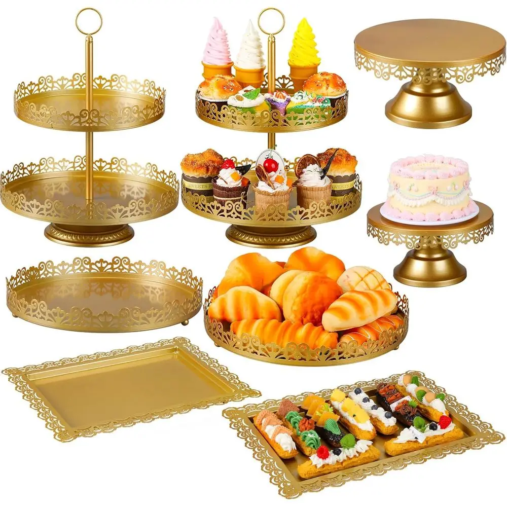 

Набор подставок для торта из 8 предметов, металлические подставки для десертного стола для десертного стола, многоуровневые подставки для кексов, тарелки для дня рождения