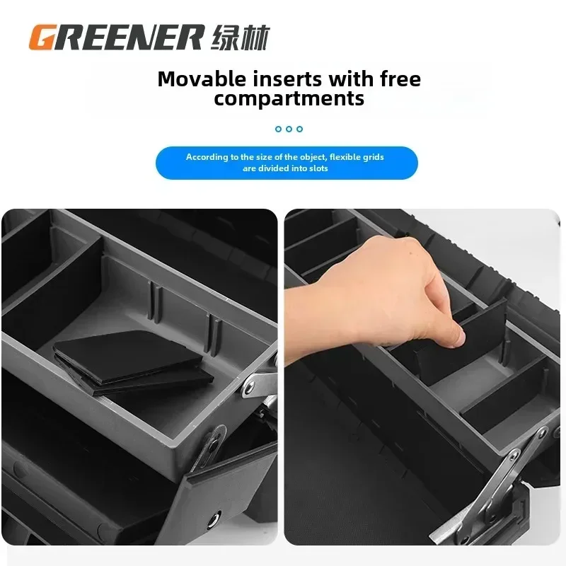 Green Forest Large Three-Layer Foldable Toolbox Multi-function Handheld Maintenance Art Storage Box Electrician A