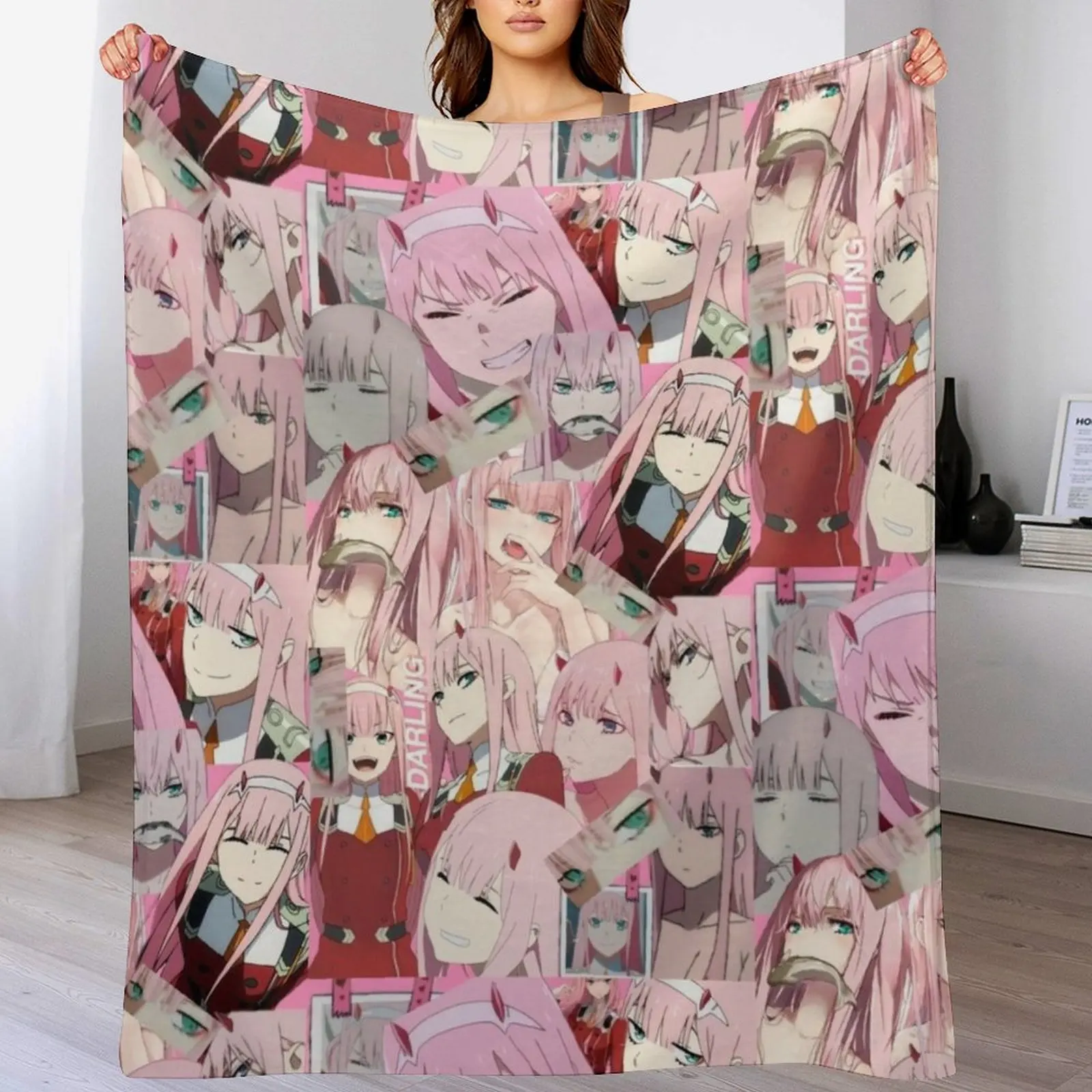 

zero two collage Throw Blanket Warm Plush Fuzzy Blanket for Living Room