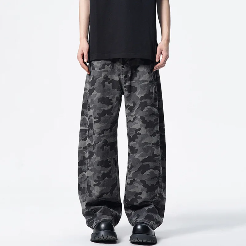2026 Autumn New American High Street Retro Camouflage Scimitar Casual Pants Men's Loose Silhouette Design Trousers