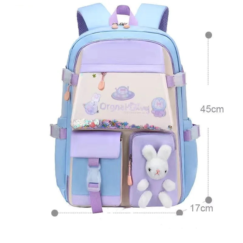 Primary School Backpack Grades 1to6 Girls tote Lightweight Children's Waterproof Kawaii Doors Schoolbag Large Capacity Bagpack