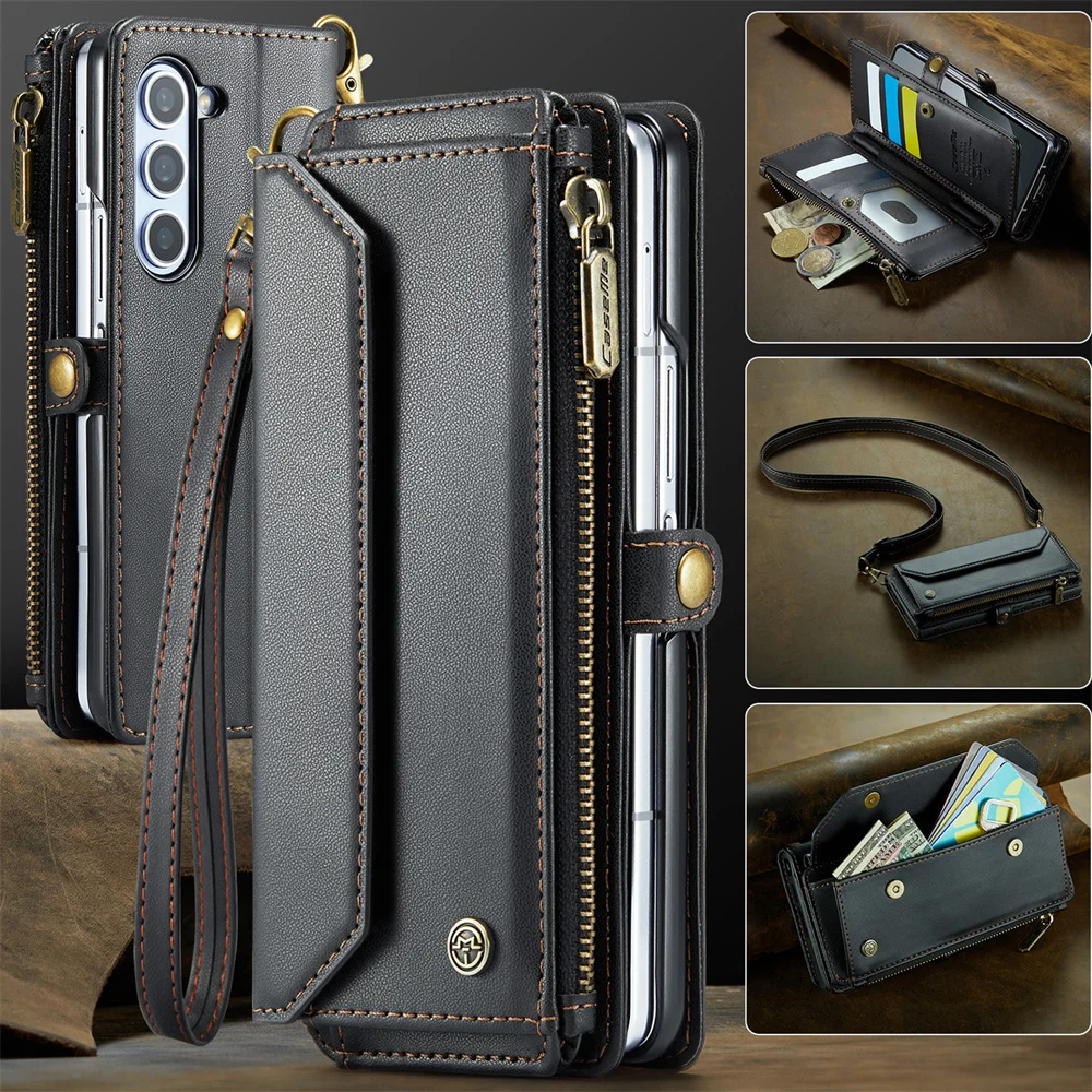 Crossbody Purse for Samsung Galaxy Z Fold 6 Fold5 Fold 4 Fold 3 Leather Flip Case Book Wallet Coque Retro Vintage Card Slots