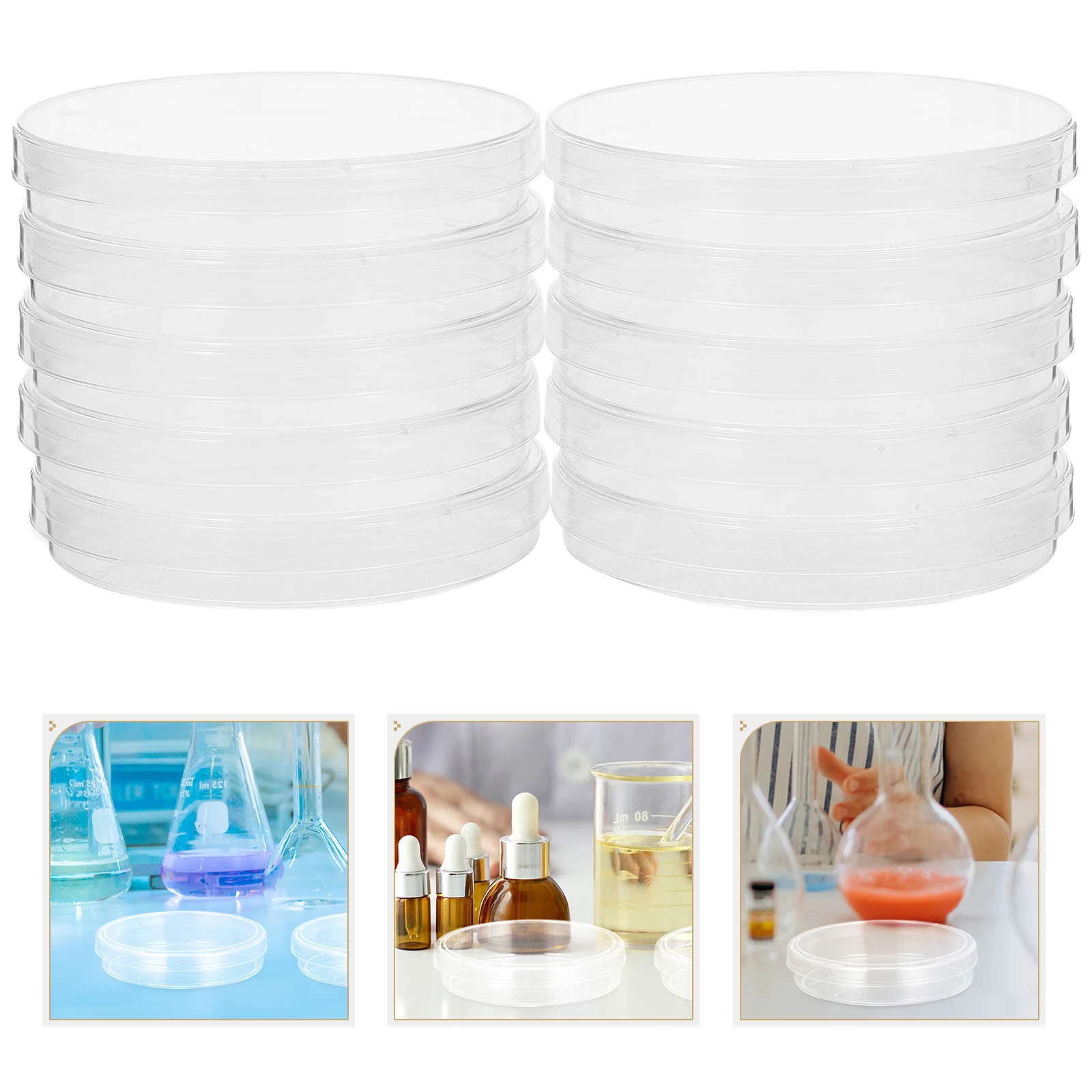 

10Pcs Plastic Bacterial Culture Dishes Lab Petri Plates for Microbiology Science Experiments School Education Cell Culture