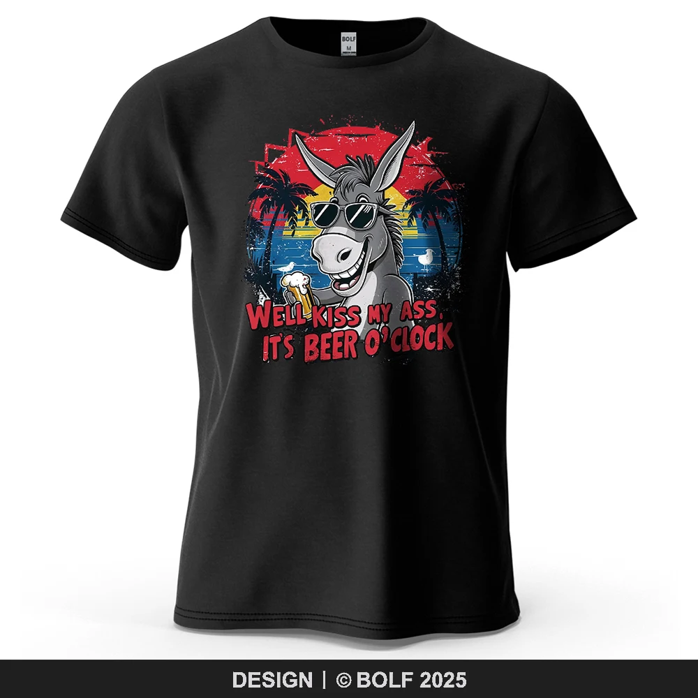 It's Beer O'clock Printed Men's T-Shirt 100% Cotton Oversized Casual Bar Hangouts Graphic Tees for Women Tops Tees Streetwear