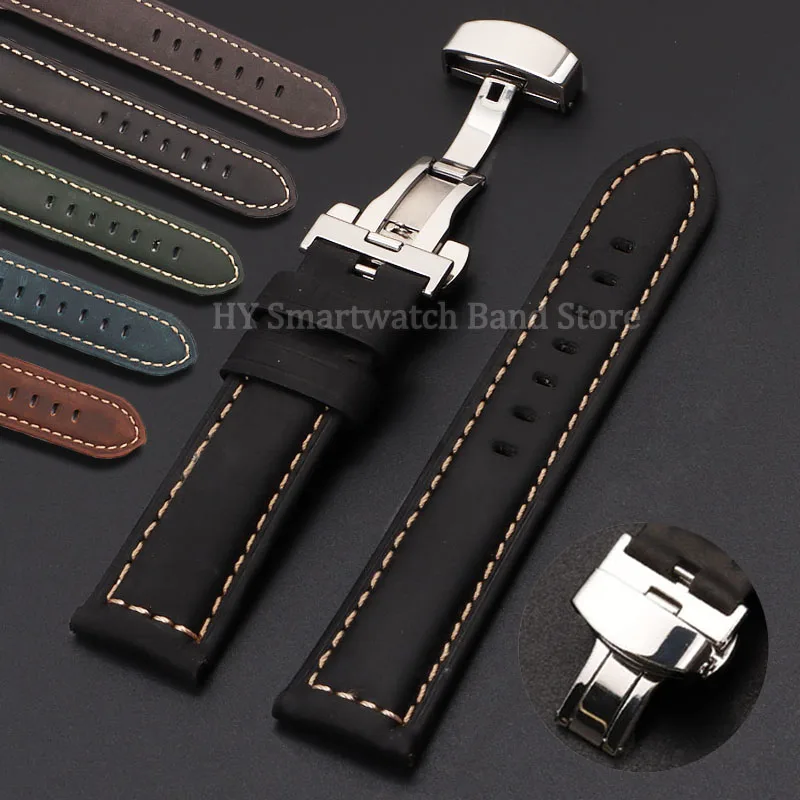 

Ремешок из телячьей кожи 20 мм, 22 мм, 24 мм, 26 мм для Seiko для Omega, винтажный браслет из воловьей кожи, застежка-бабочка, ремешок для часов