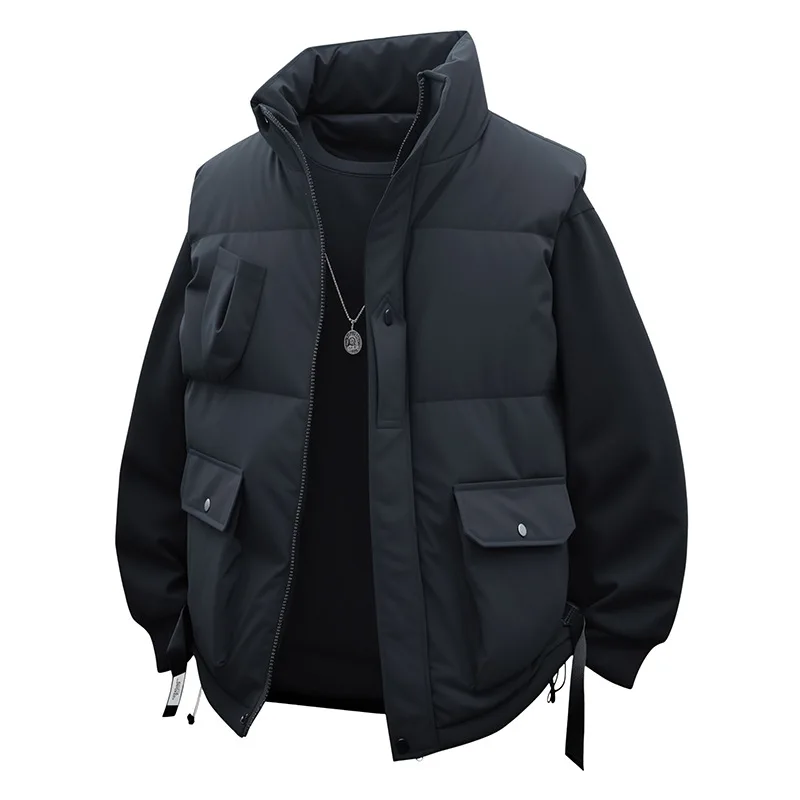 Men's Cotton-Padded Waistcoat with Three-Dimensional Large Capacity Pockets Outdoor Sports Jacket Suitable for Both Sides