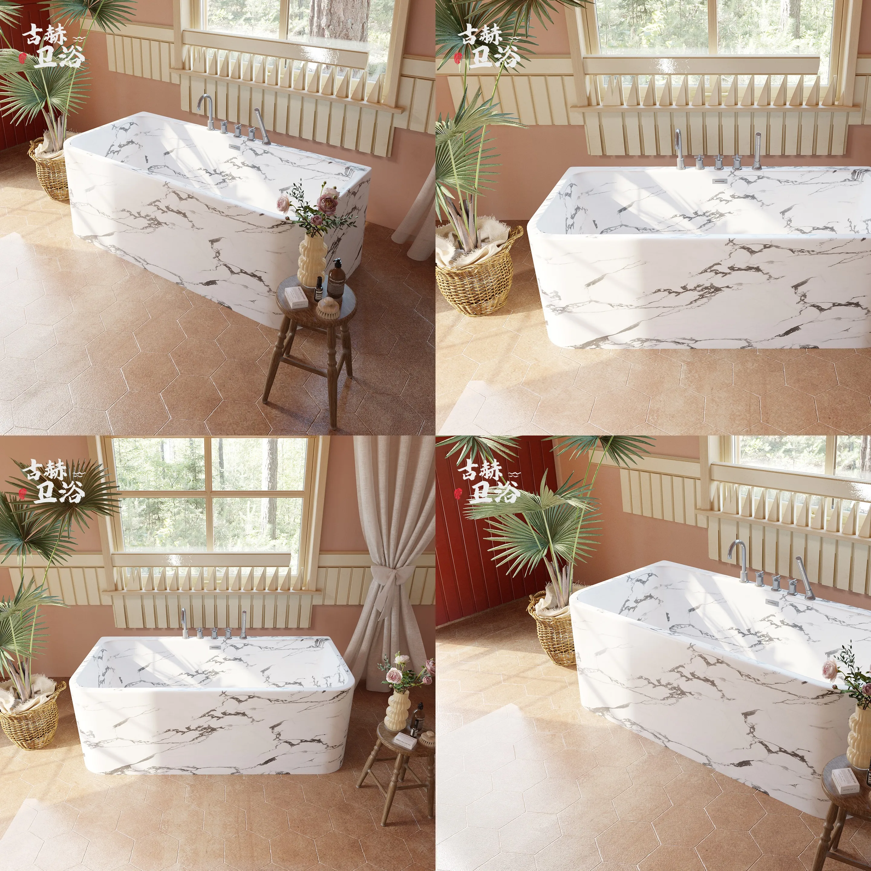 French Retro Artificial Marble Bathtub Faucet Double Handle Clawfoot Tub Faucet for Hotel Villa Home
