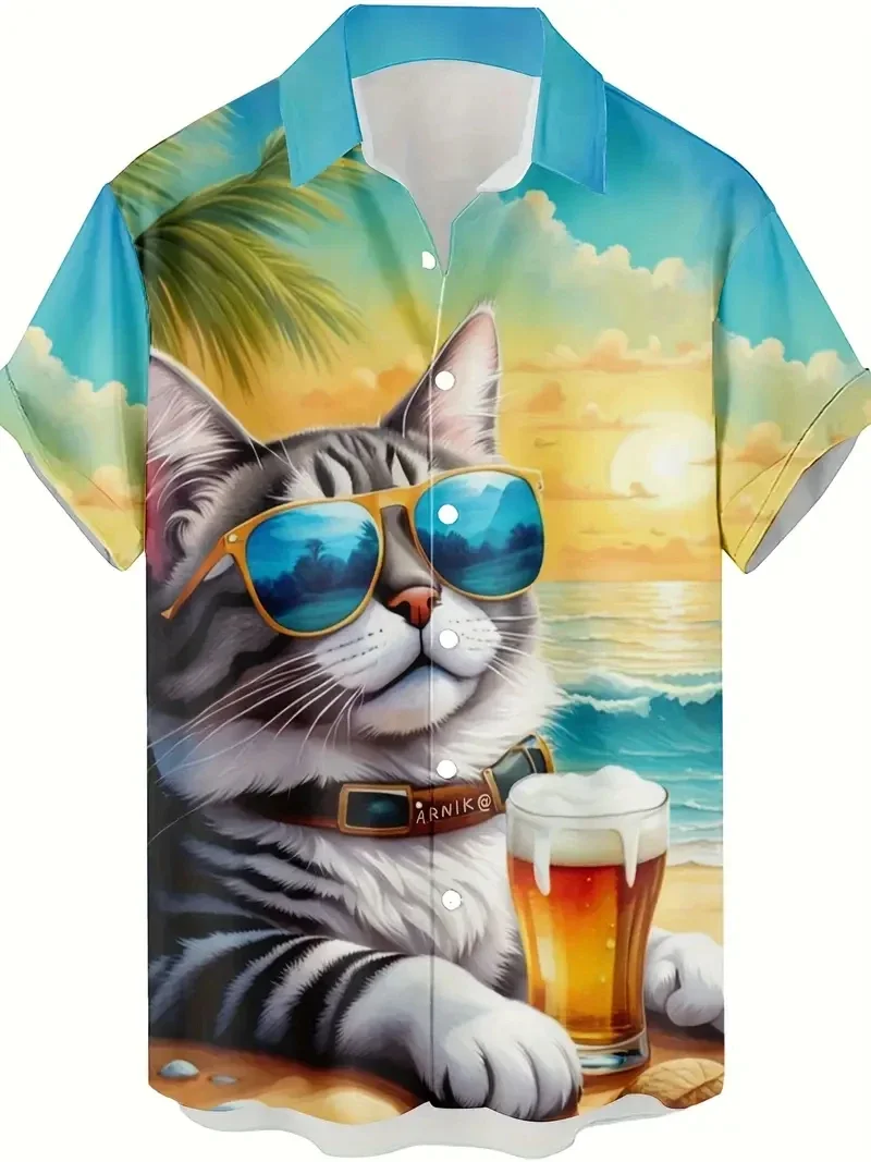 

Мужская модная рубашка с 3D-принтом 2026: Новинка лета, повседневная, с забавными животными, короткий рукав, на пуговицах, для пляжного отдыха в Гавайях