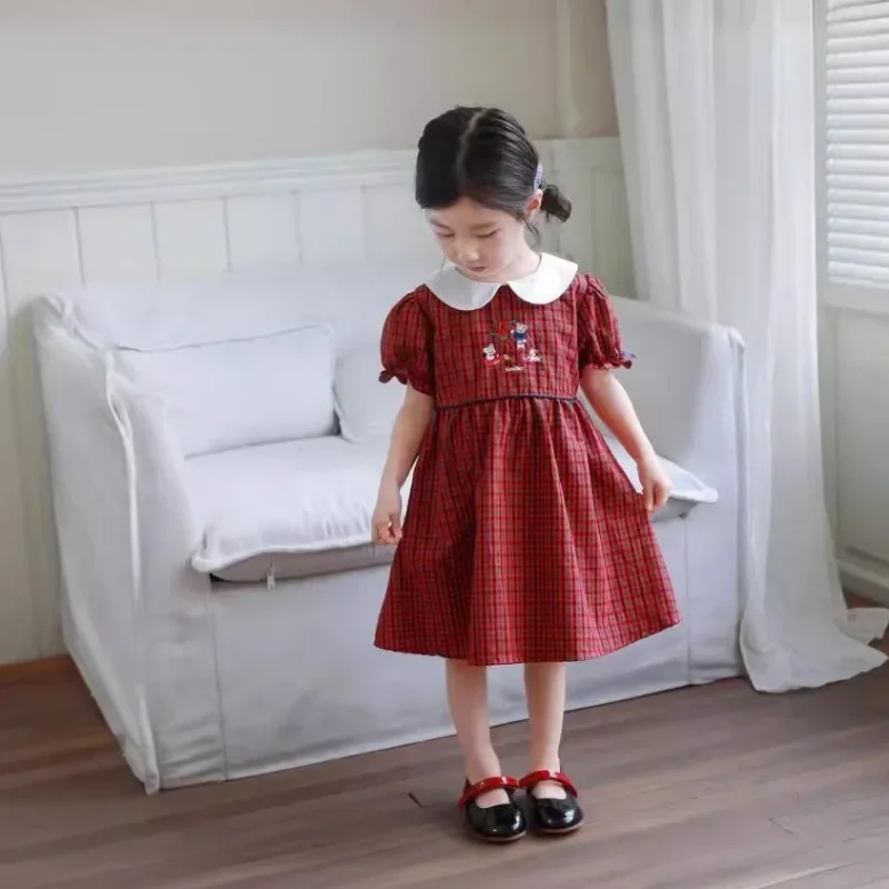 Summer Girls Casual Dresses Short Sleeved Plaid Skirt  Baby Girl Dress  Japanese Children\'s Skirts Robes Kids Dresses