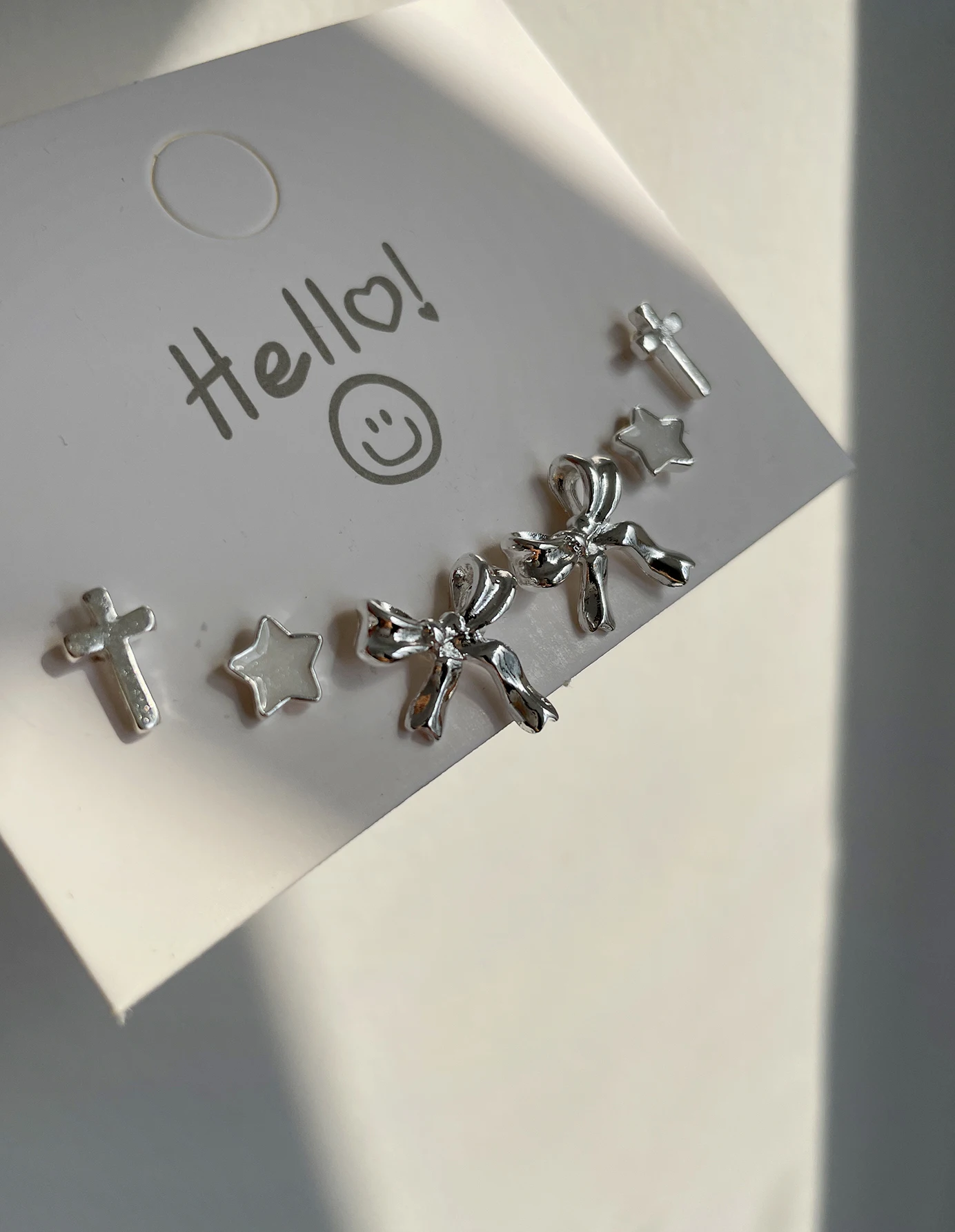 6pcs Exquisite Bow Hollow Cross Star Fashion Alloy Silver Color Earrings Set Woman Party Gift Celebratory Party