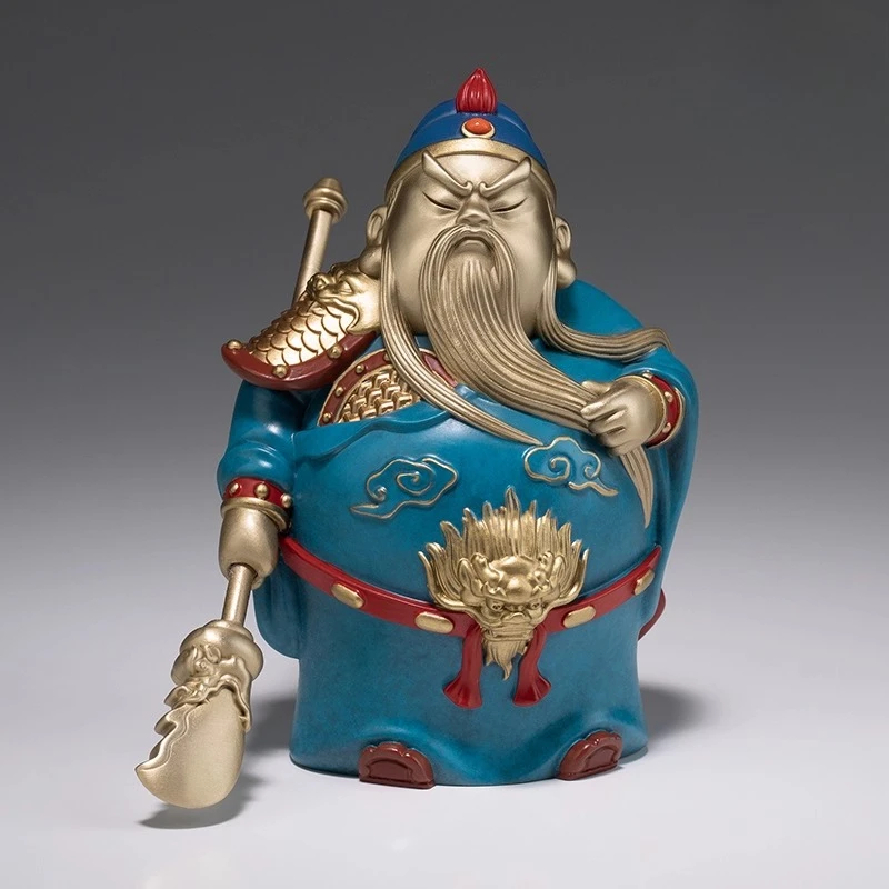 Mini Cute God of Wealth Guan Gong Statue Copper Desktop Decor Home Craft Ornament